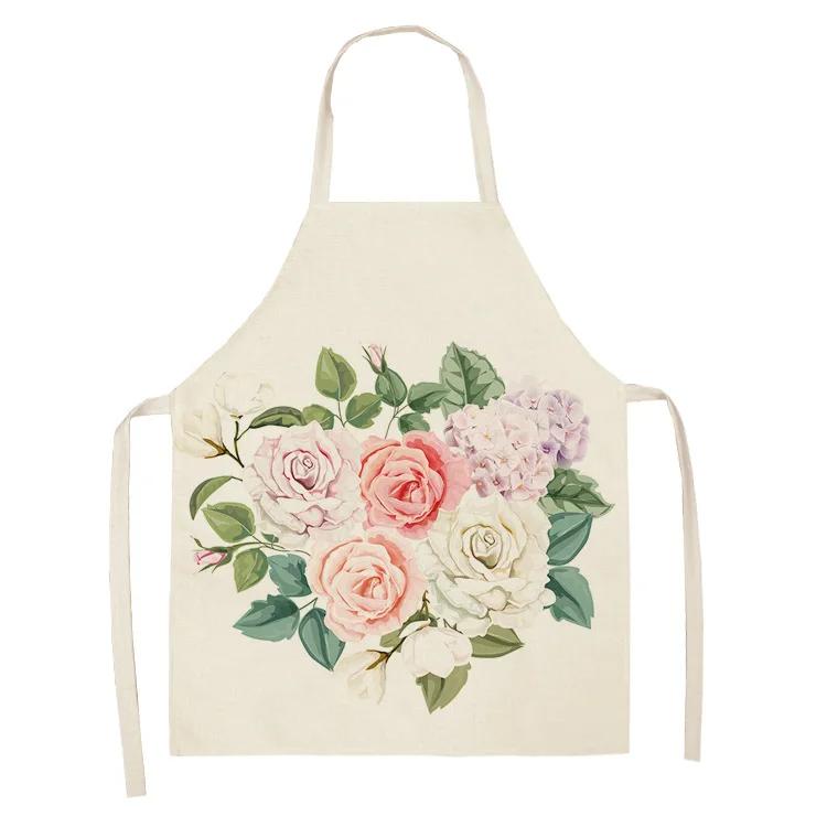 Printed color apron Home Cooking Baking Kitchen anti-stain and anti-oil  linen adult bib household cleaning tools