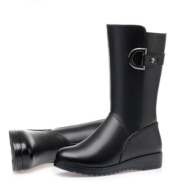 Nya plattbottnade anti-halk läderskor dam plysch varma stövlar dam bomullsstövlar