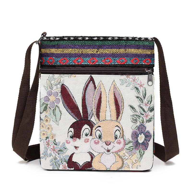 Retro Ethnic Style Shoulder Bag Canvas Embroidered Phone Crossbody Messenger Bag Travel Outdoor Casual Simple All-Mastch Women Small Bag