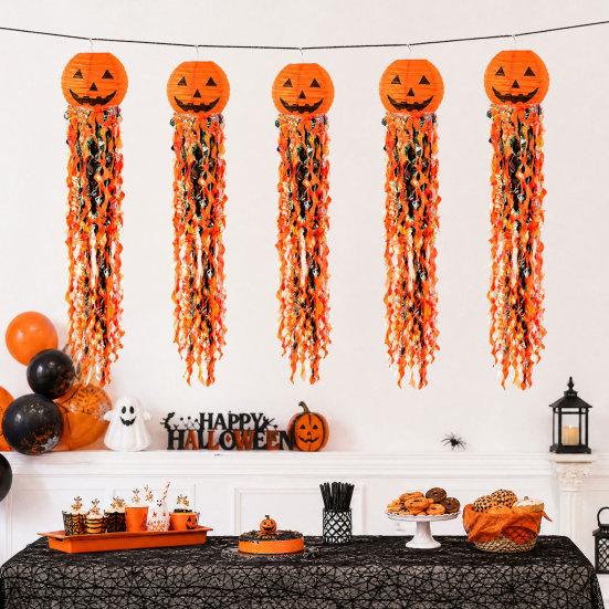 Pumpkin Paper Lanterns, Front Door Hanging Decor for Home Party Festival, Reusable Halloween Party Supplies Props