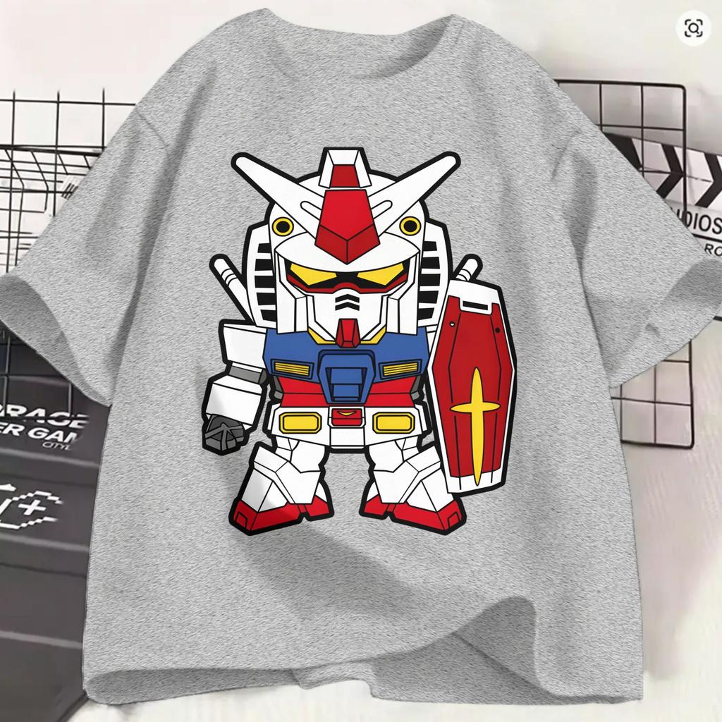 Gundam Cotton T Shirt For Unisex Summer Chibi Street Style T Shirts O Neck Harajuku Tees Oversized Print Tops