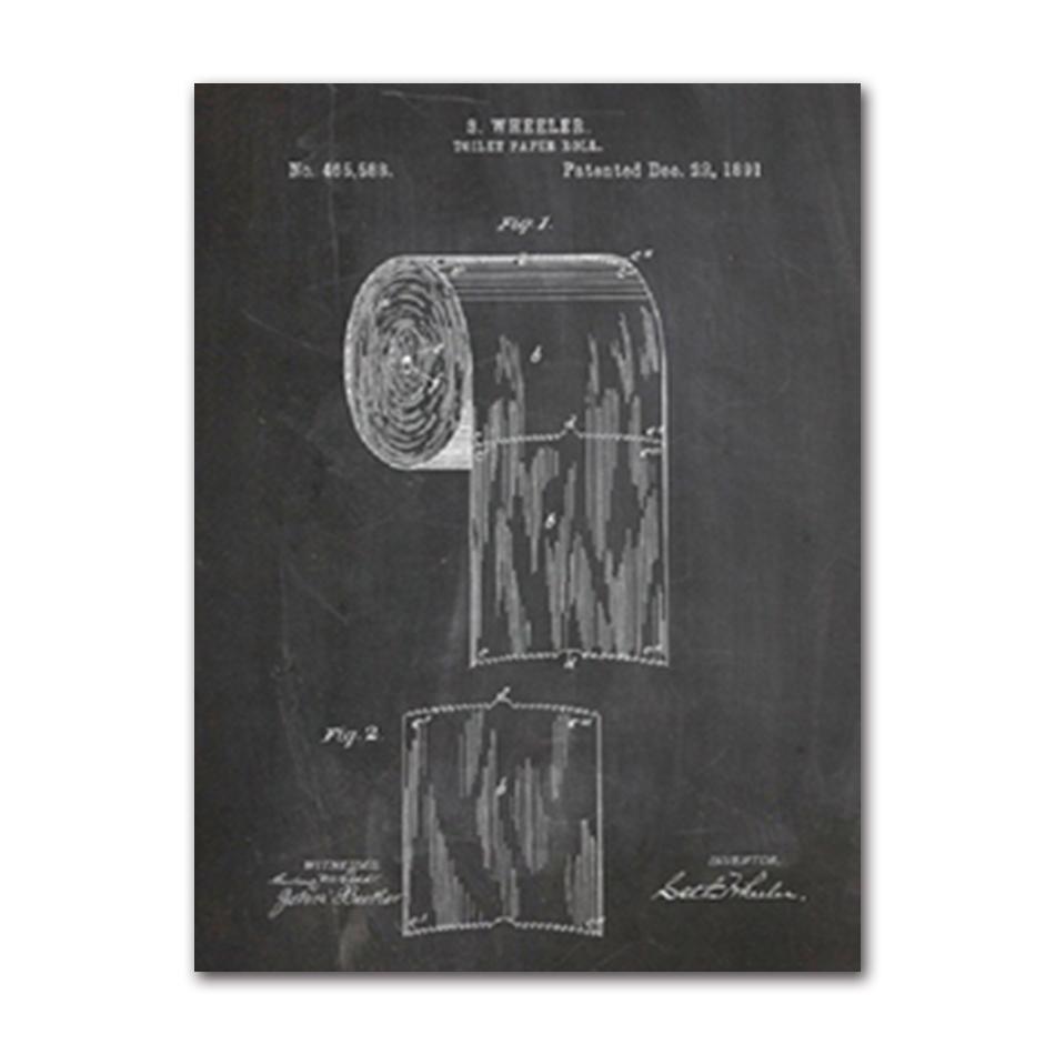 Toilet Paper Patent Vintage Poster, Bathroom Wall Art Prints, Toilet Paper Roll, Canvas Painting Blueprint, Toilet Sign