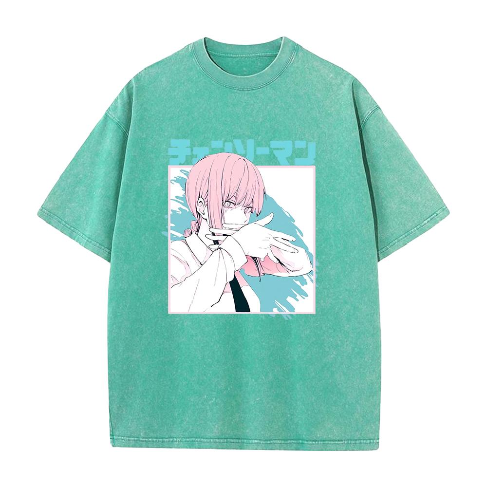 Anime Chainsaw Man Makima Printed T Shirt Men Women Manga Tshirts Pllus Size Tshirts Harajuku Prevalent Washed Cotton Tee