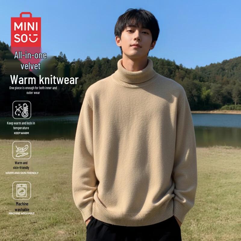 Miniso Men s Turtleneck Fleece-Lined Sweater 3XL