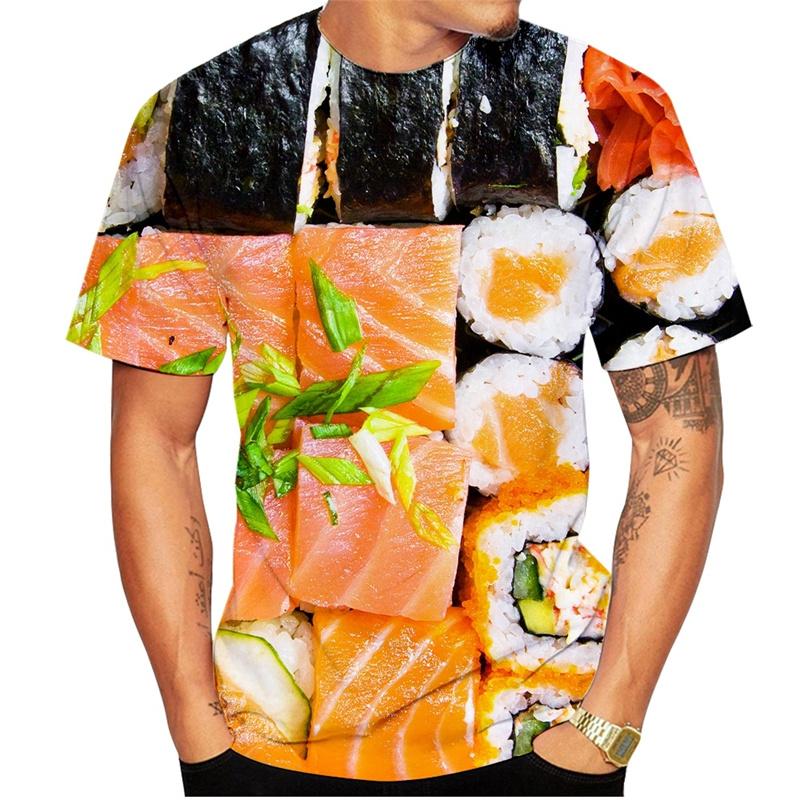 Salmon Fillet Sushi T-Shirts Funny Food Graphic 3D Print Men's Casual Short Sleeve T-shirts - Soft Medium Stretch Fabric Summer Relaxed Fit Clothing