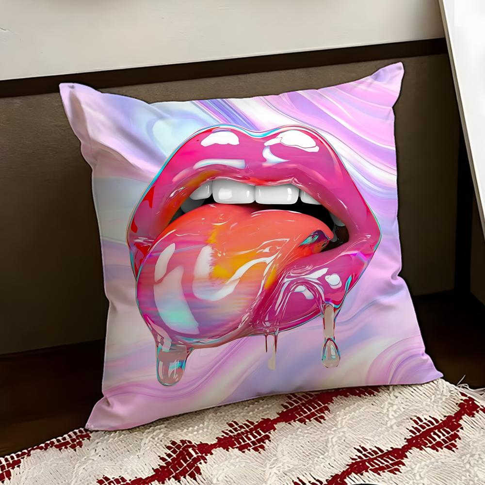 Velvet red lips Cushion Cover Reversible Soft Durable Pillow Cover Home Car MultiScene Use for Daily Comfort