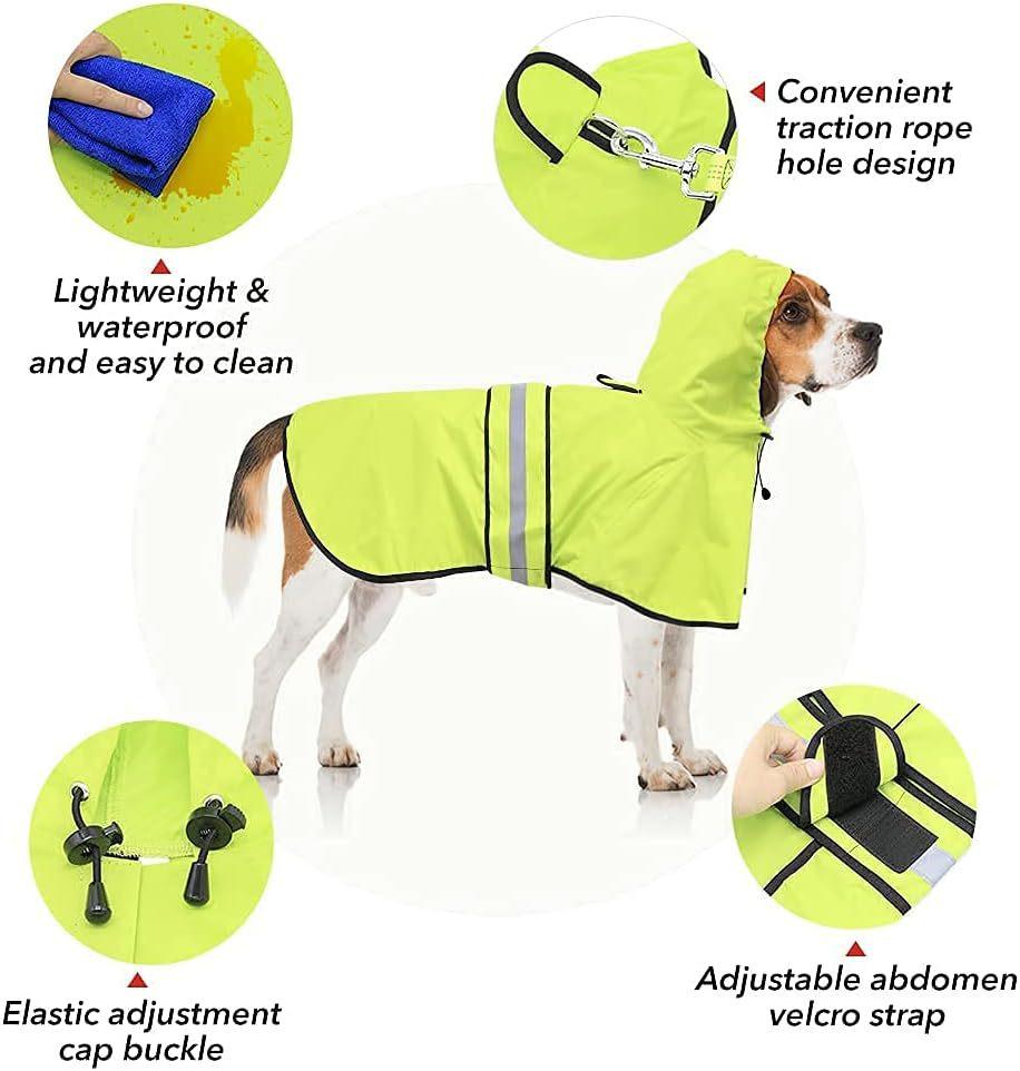 Waterproof Dog Raincoat with Reflective Strips and Adjustable Hood Lightweight Pet Rain Jacket Suitable for Small Medium Large Dogs