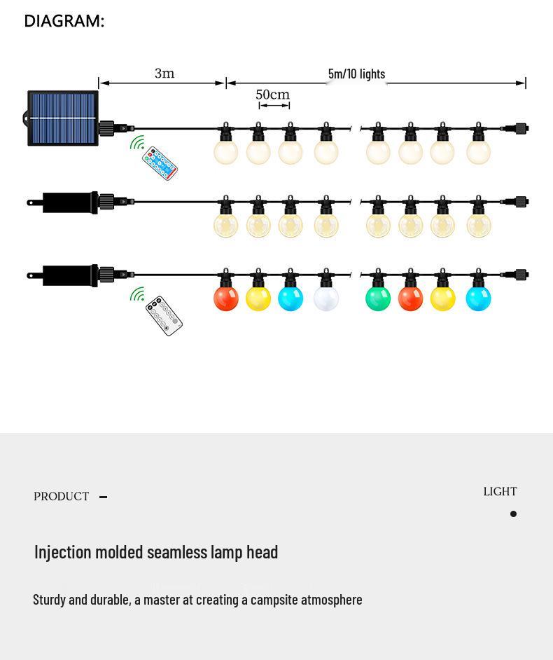 Waterproof G50 Bulb String Lights for Outdoor Camping, Tent, Garden, Awning, and Courtyard Decor