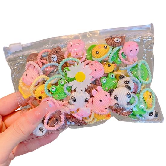 20Pcs Hair Ropes Colorful Cartoon Flower Bowknot Frog Decor High Elastic Girl Hair Ties Hair Accessories
