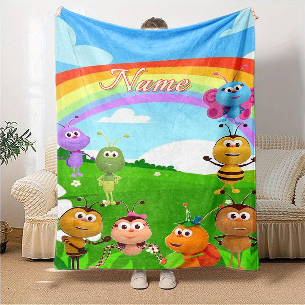 Custom Name Bugs Garden Party Blanket For Couch Bed Plush Cozy Fuzzy Blanket Super Soft Warm Blankets For Fall And Winter 09167