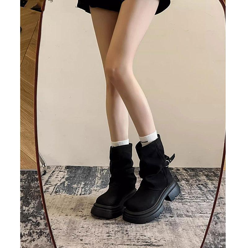 Leather Martin boots women's 2025 autumn new pants boots thick-soled explosive short boots Maillard stacked thin boots