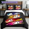 Set cuvertură de pilota 3 buc (1 * Husă de pilota + 2 * Față de pernă, Fără Miez), Set de așternut cu Imprimeu Sonic, Decor Dormitor, Pentru Toate Sezoanele, Cadou de Ziua de Naștere
