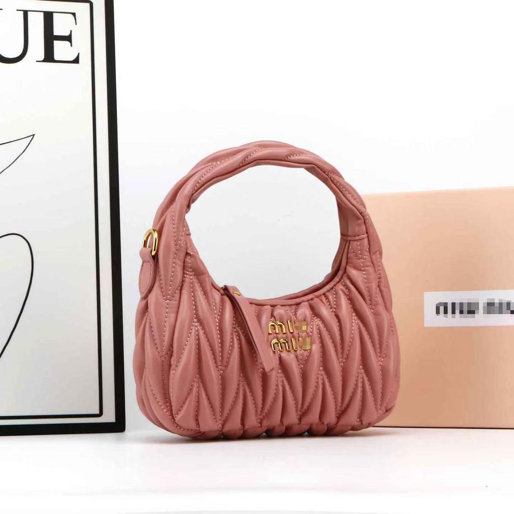 Miu House Lambskin Ruched Dumpling Hobo Bag: Trendy Crescent Underarm Crossbody for Women