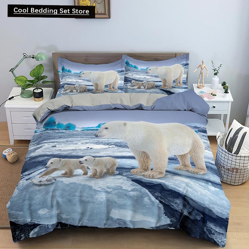 Poszewka na kołdrę z niedźwiedziem polarnym King Queen 3D Lovely White Arctic Animal Pościel dla dzieci nastolatków dorosłych Wildlife Poszewka na kołdrę Poszewka na poduszkę