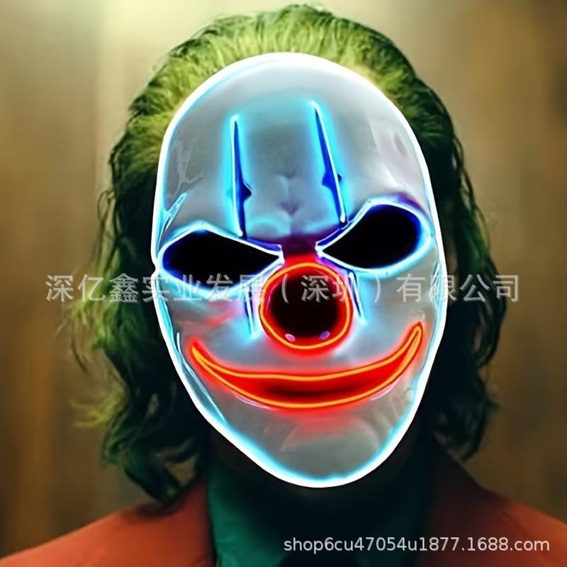 JOKER Clown LED Glowing Mask Halloween Fluorescent Show Grimace Mask COS Douyin
