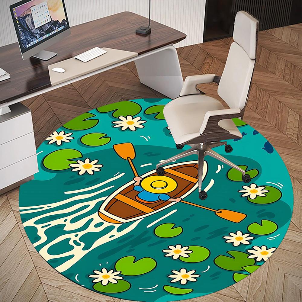 1pc Boat Lake Round Chair Mat Office Area Rug - Non-Slip, Floor Mat for Office, Bedroom, and Indoor Decor P127107