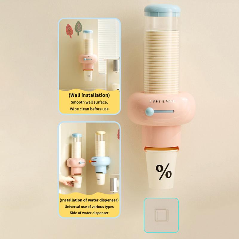 Plastic Disposable Paper Cup Holder Punch Free Wall Mounted Automatic Cup Dispenser Large Capacity Dustproof Container Home