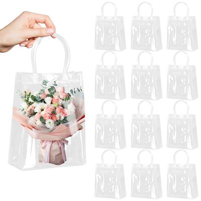 5/10 st Genomskinlig presentpåse med handtag Födelsedagsfest Bröllop PVC Godis Presentförpackning Jul Babyshower Gåvor Gåva Blomsteromslag