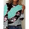 Spring and Autumn Round Neck 3D Flower Printed Top Casual Long Sleeved Women's T-shirts - Soft Medium Stretch Polyester Fabric Relaxed Fit Clothing