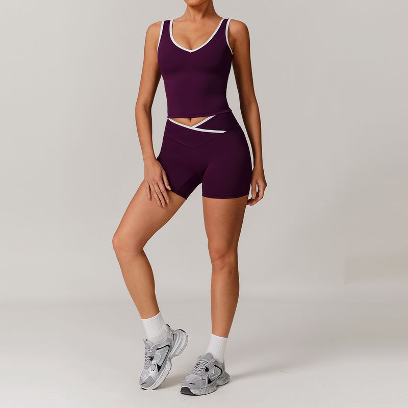 Guangzhou Zechuang Clothing Co., Ltd. Cross High Top Sports Suit Women's Contrast Color Open Back Tight Nude Feel Yoga