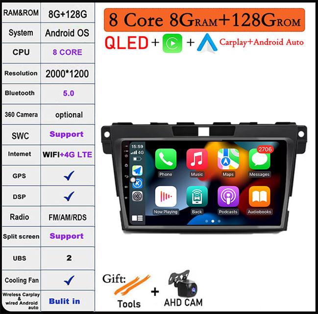 QLED Android 14 Car Radio For Mazda CX7 CX-7 CX 7 2008 - 2015 Car Multimedia Navigation GPS Video Carplay Auto BT RDS Stereo