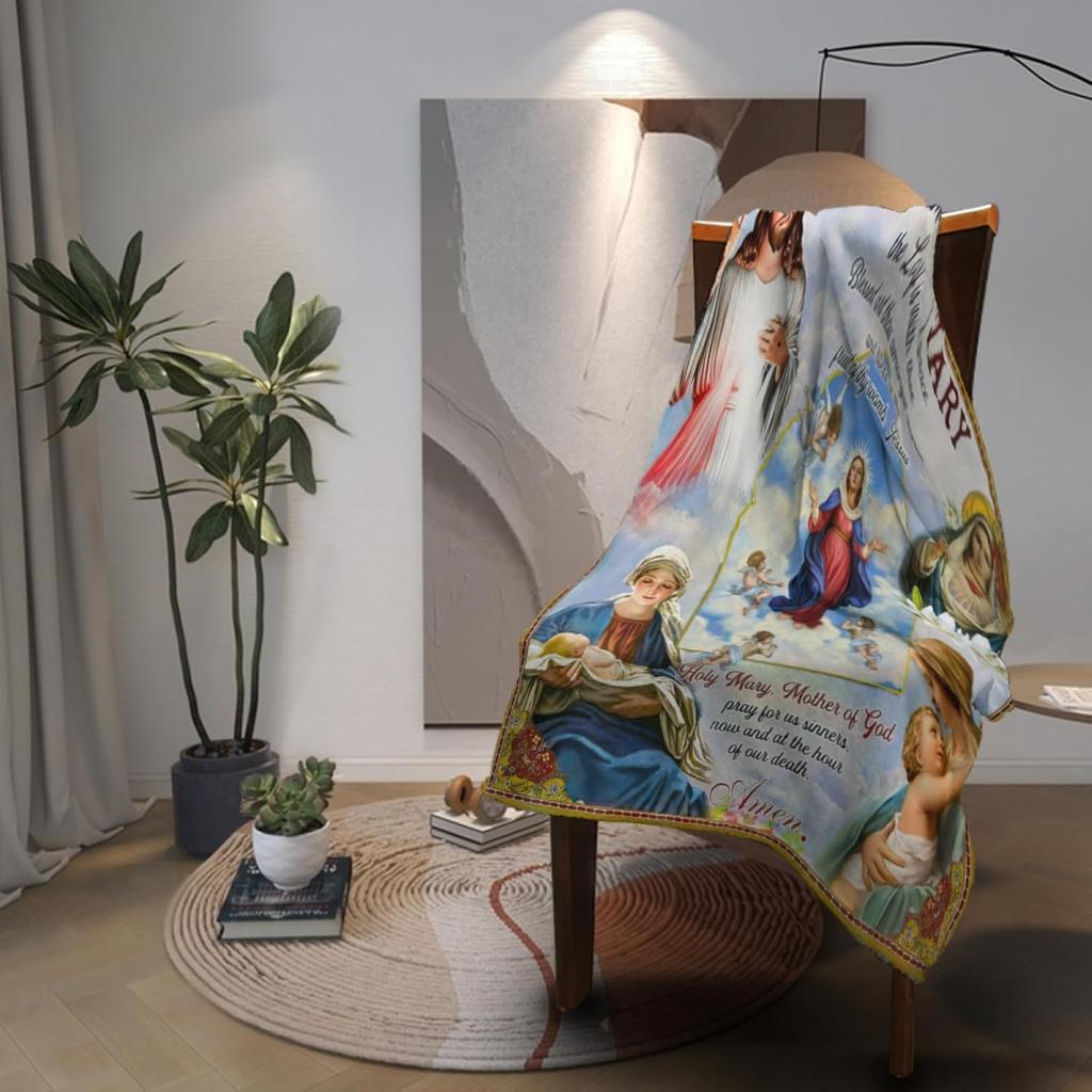 Manta Virgen De Guadalupe Blanket Bible-Verse Prayers Virgen Mary Blanket Mother of God Inspirational-Jesus Throw Blankets Cozy Soft for Couch Sofa