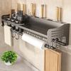 Modern Steel Kitchen Wall Organizer With Knife Slots And Hooks For Home Storage