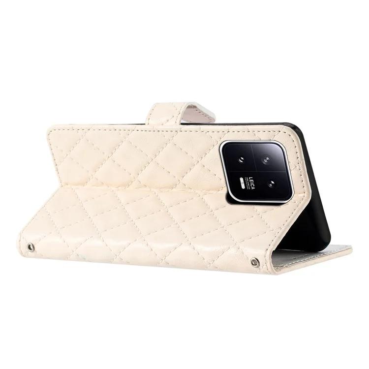 

For Xiaomi 13 Pro 5G Scratch Resistant Stitching Line Rhombus Leather Case Wallet Stand Phone Cover