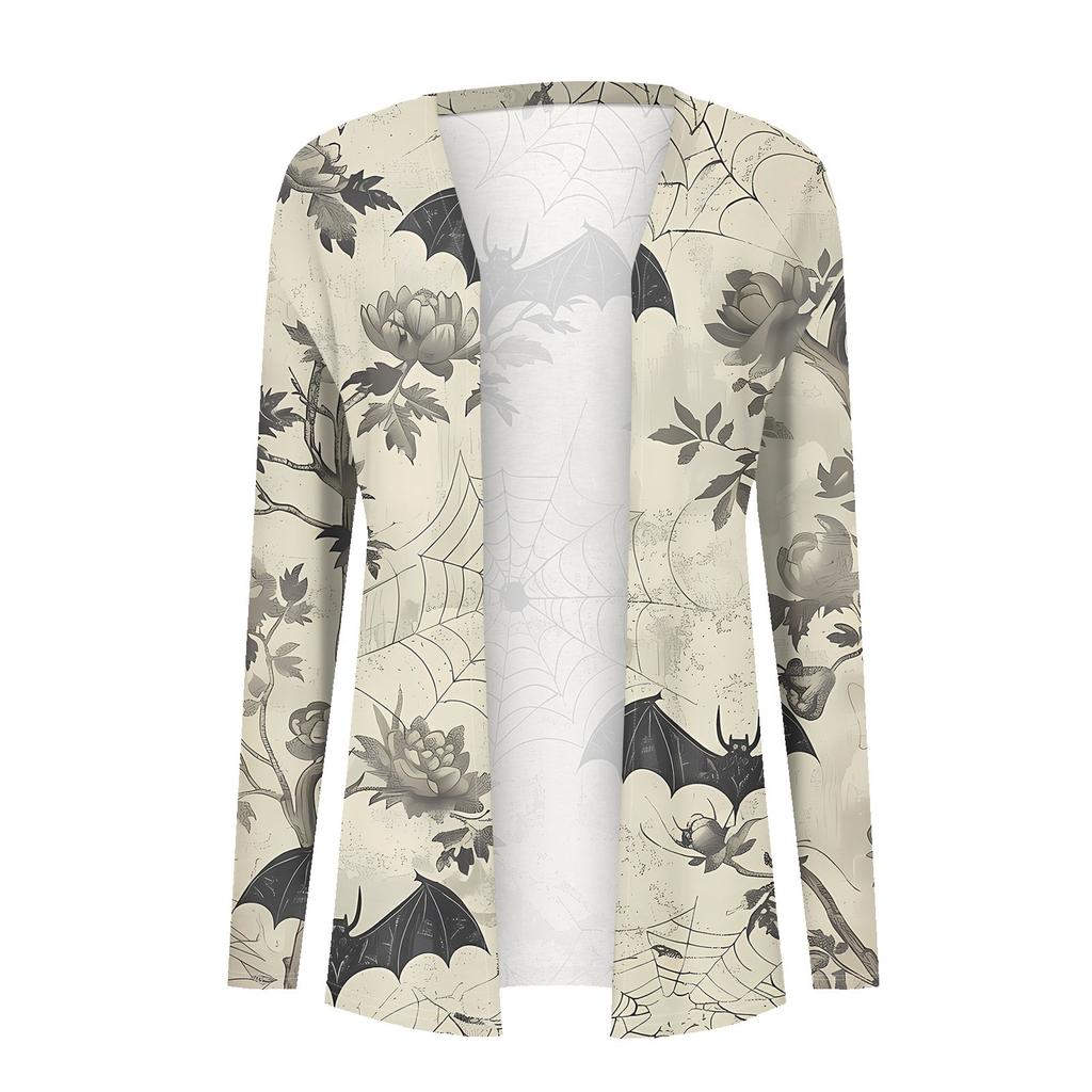 Women's Print Long Sleeve Front Cardigan Halloween Printed Top Lightweight Jacket
