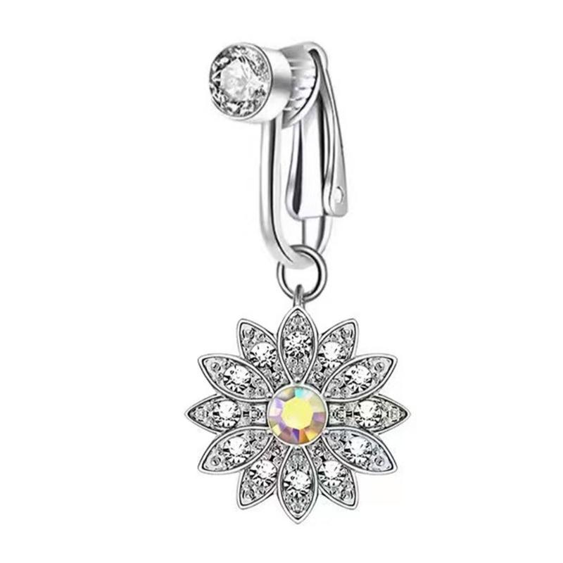 Stylový zirkonový klip na pupík bez piercingu, snadno se nosí, nastavitelný pohodlný střih, měděný tělový šperk