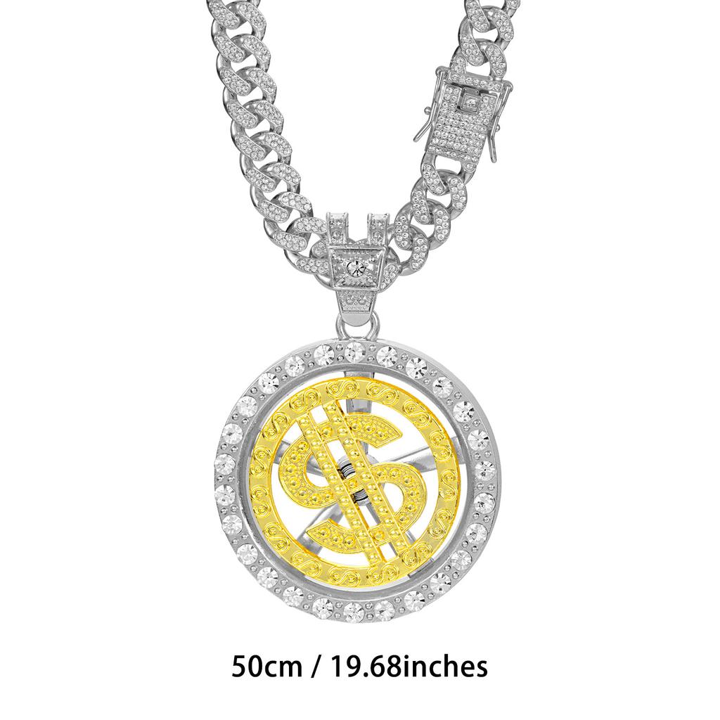 Classic 63mm Large Pendant, Rotating Dollar Sign, Hip-hop Necklace, Cuban Chain, Miami-style Large Chain