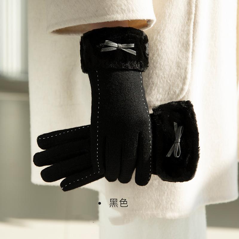 

Wool gloves women s fleece warm 2025 season driving bow gloves