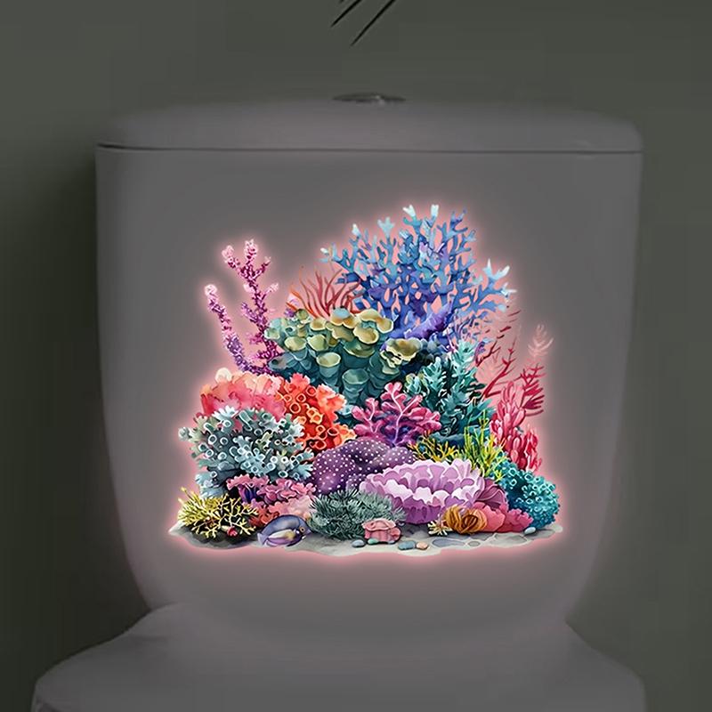 Glow-In-The-Dark Coral Reef Toilet Sticker Luminous Wall Sticker Home Decoration Self-Adhesive Removable Waterproof Car Sticker
