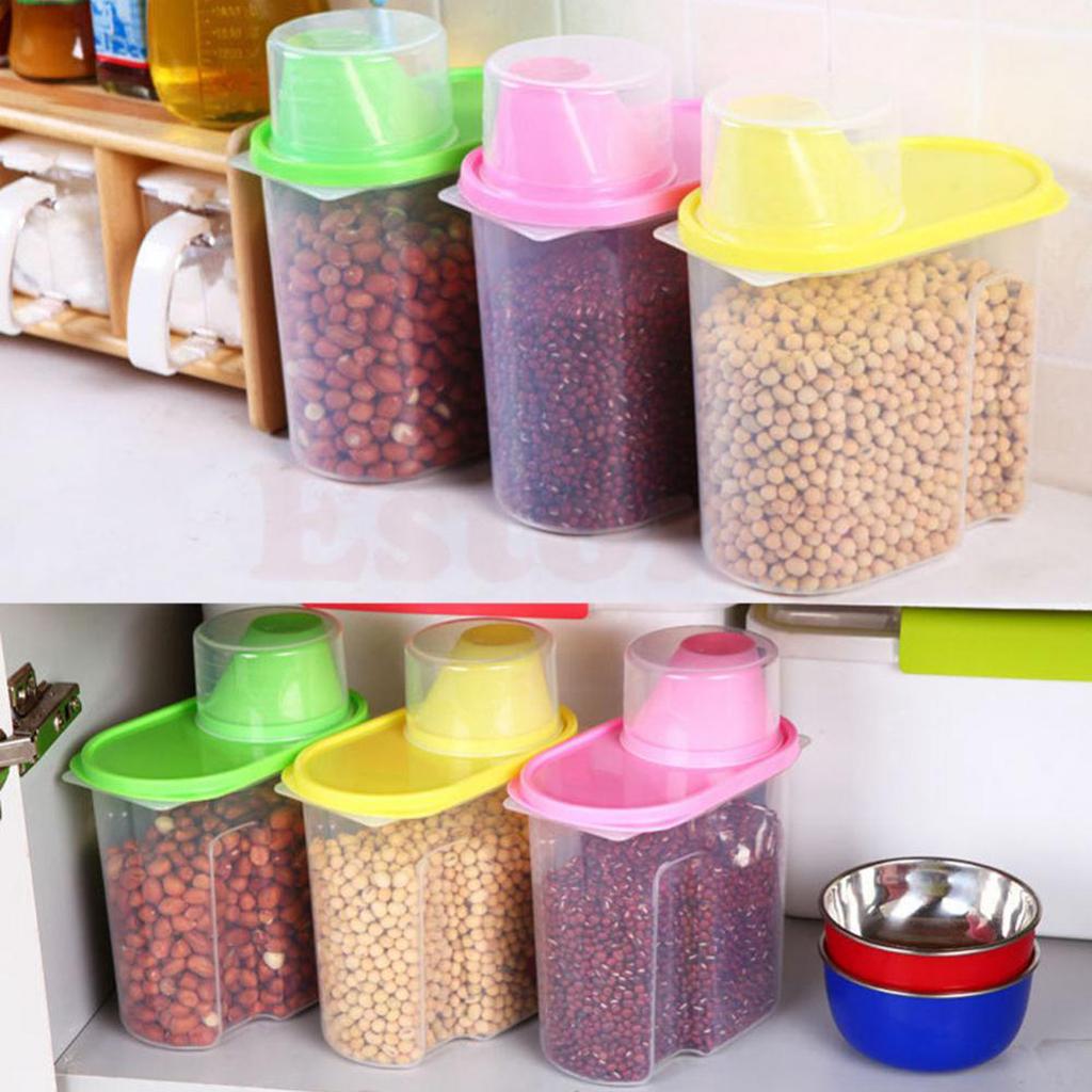 Home Kitchen Cereal Dispenser Candy Food Storage Box Containers Bins , 1.9L Pink