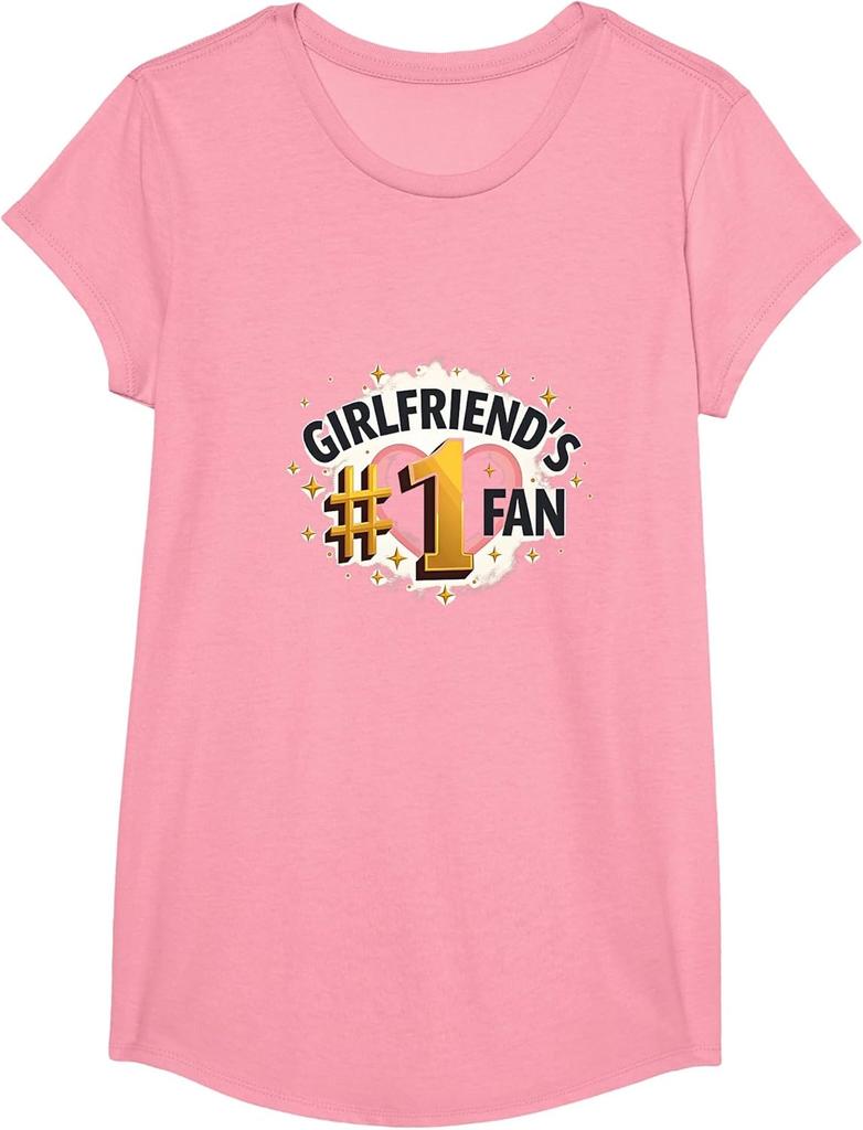 Girlfriend's Number One Fan Graphic Print Cotton Crew Neck T-Shirt Daily Wear for Boyfriend Holiday Wearing