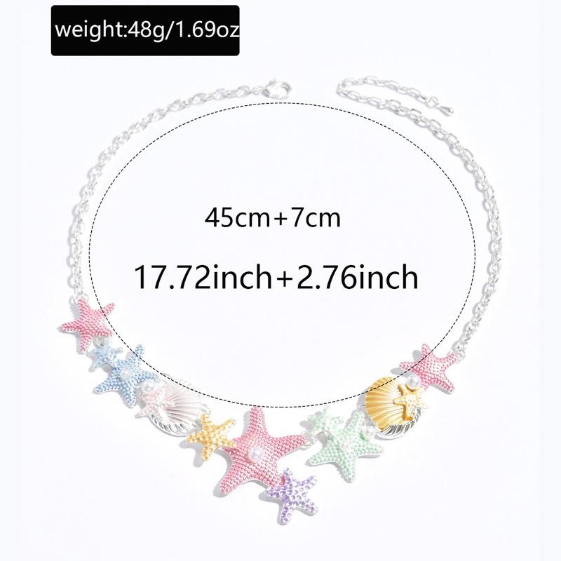 Macaron Color Shell Clavicle Chain Starfish Pearl Accessories Women's High Sense Summer Seaside Necklace