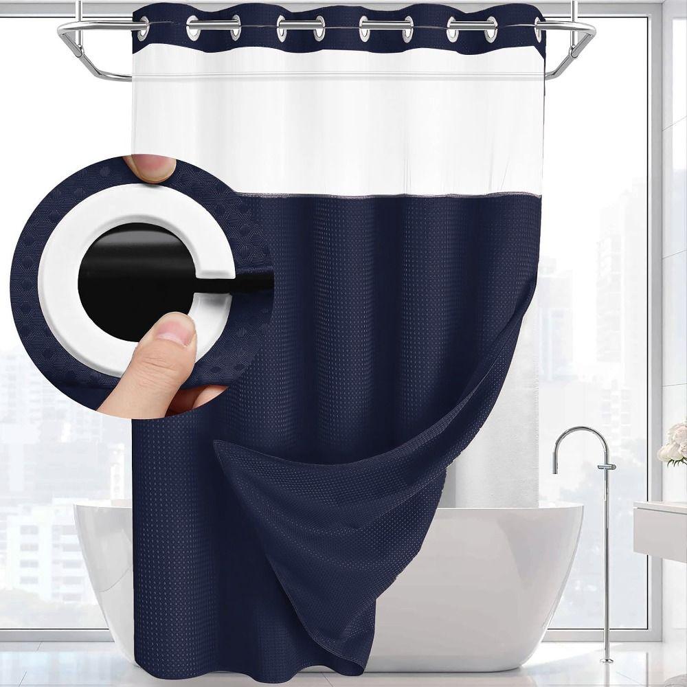 With Snap In Liner Hookless Shower Curtain Removable Shower Cover  Bathroom