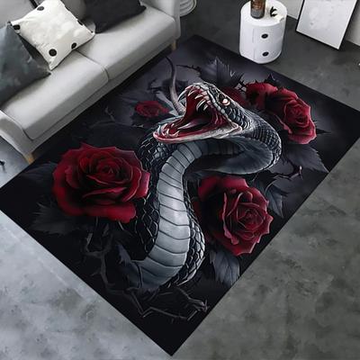 Tapis de Chaise Serpents Noirs et Roses Rouges Tapis de Bureau, Tapis Surdimensionné pour Décoration Intérieure, Pad de Bureau Cadeau, Convient pour Chambre à Coucher, Salon, Diverses Pièces