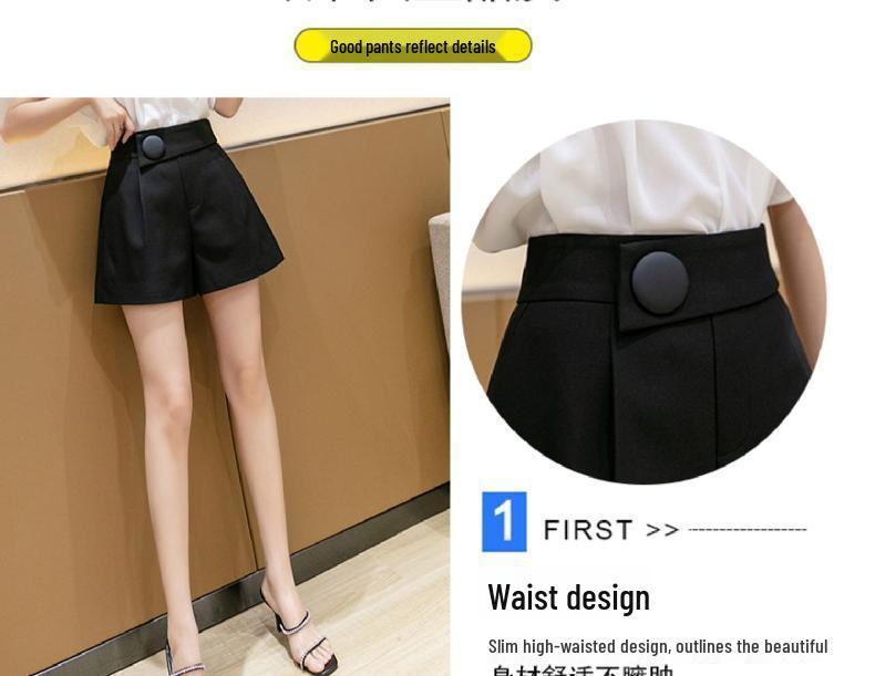 High Waist Slimming Women's A-Line Wide Leg Suit Shorts for Spring/Autumn