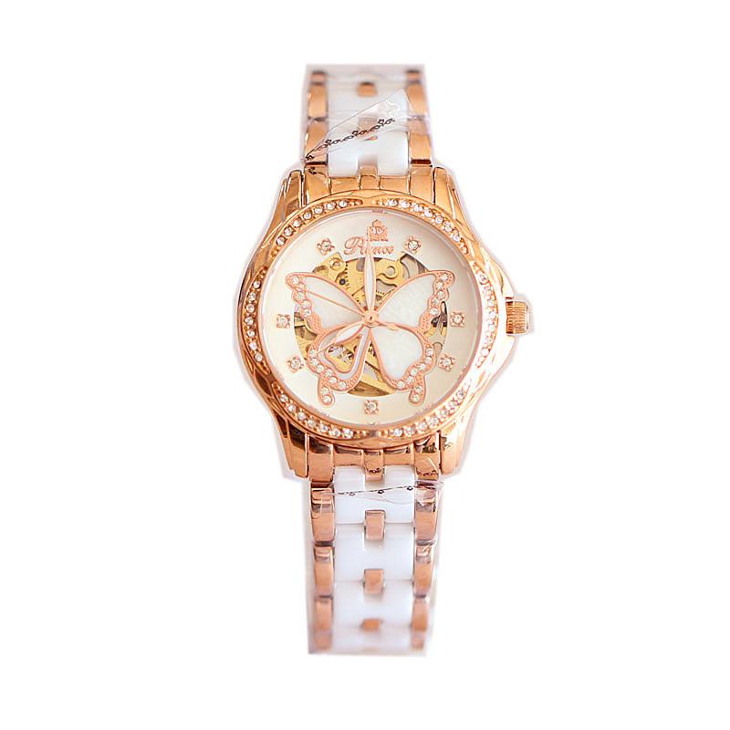 Fashion Diamond-Encrusted Watch Women'S Micro-Luminous Automatic Mechanical Watch Waterproof Ceramic Band Tide Watch