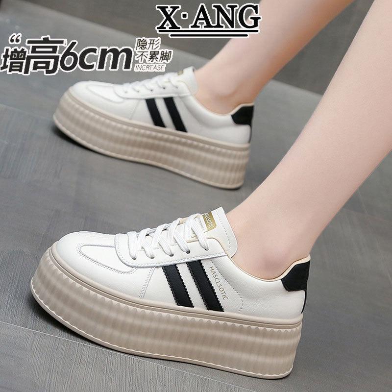 Leather children's thick-soled heightening women's shoes spring new versatile little white shoes casual sports board shoes