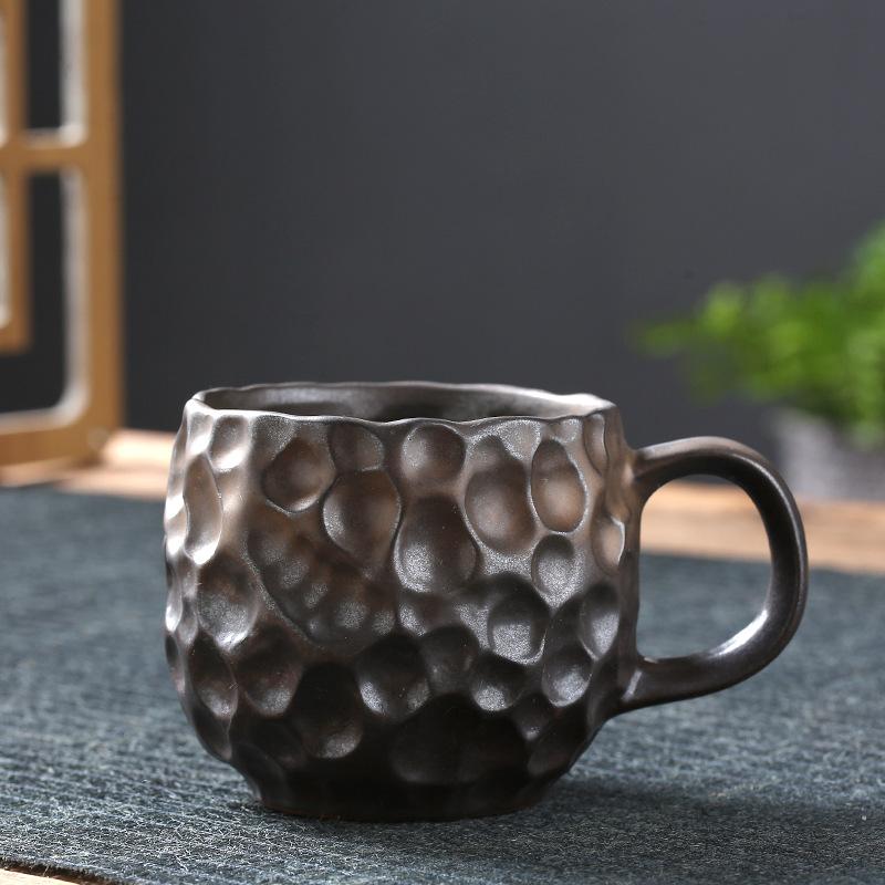 Vintage 270ML Keramik-Kaffeetasse mit Untertasse Hammerschlagmuster Steingut Espressotasse mit Henkel Japanischer Stil
