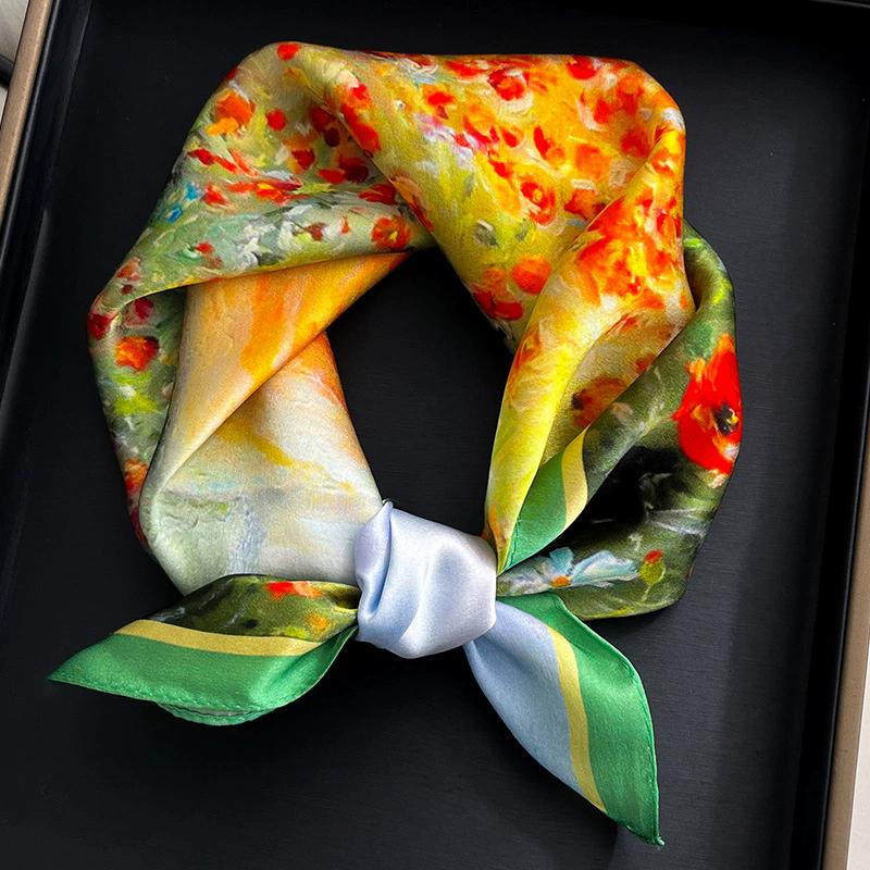 100% Nature Silk Scarf Women Neck Square Headband Scarves Bandana Fashion Hijab Poncho Scarves Pashmina  Female Foulard 53cm