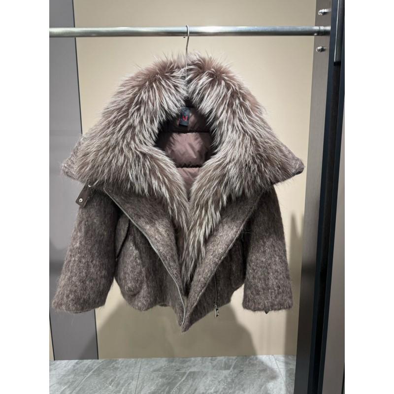 Womens Short Down Coat 2026 Winter Luxury Raccoon Fur Collar Wool Blend Oversized Warm Puffer Jacket