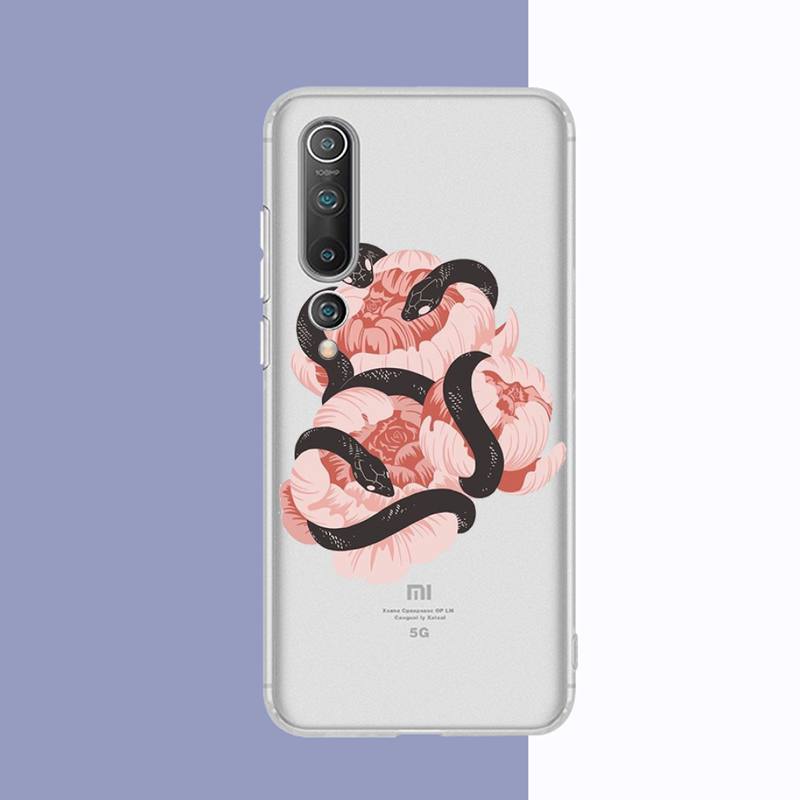 

Чехол для телефона с рисунком змеи и цветка змеи для Samsung S20 S10 lite S21 plus для Redmi Note8 9pro для Huawei P20, прозрачный чехол HuaweiP40lite EU