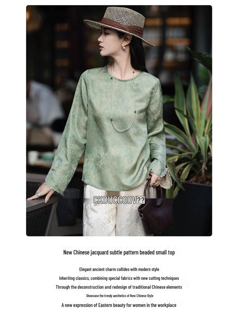 Elegantes Chinesisches Jacquard-Oberteil - Damen-Dunkelmuster Perlenhemd, Frühjahrskollektion 2026