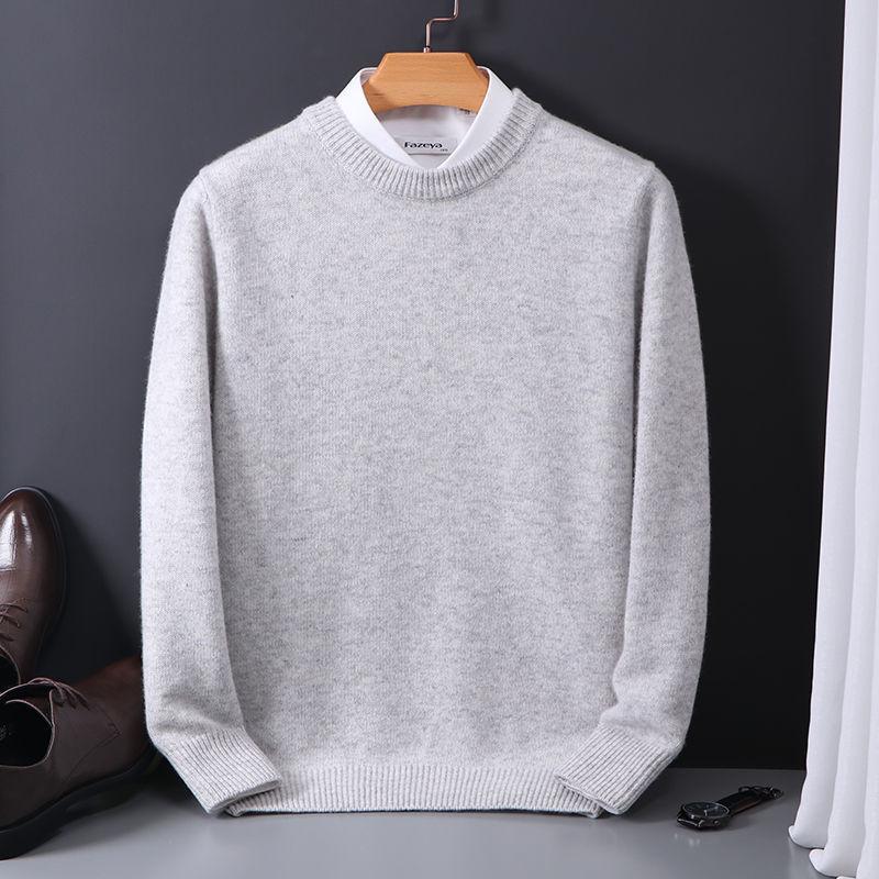 Men's Plus Size Crew Neck Wool Sweater, Casual Korean Style, Autumn/Winter Knitted Base Layer