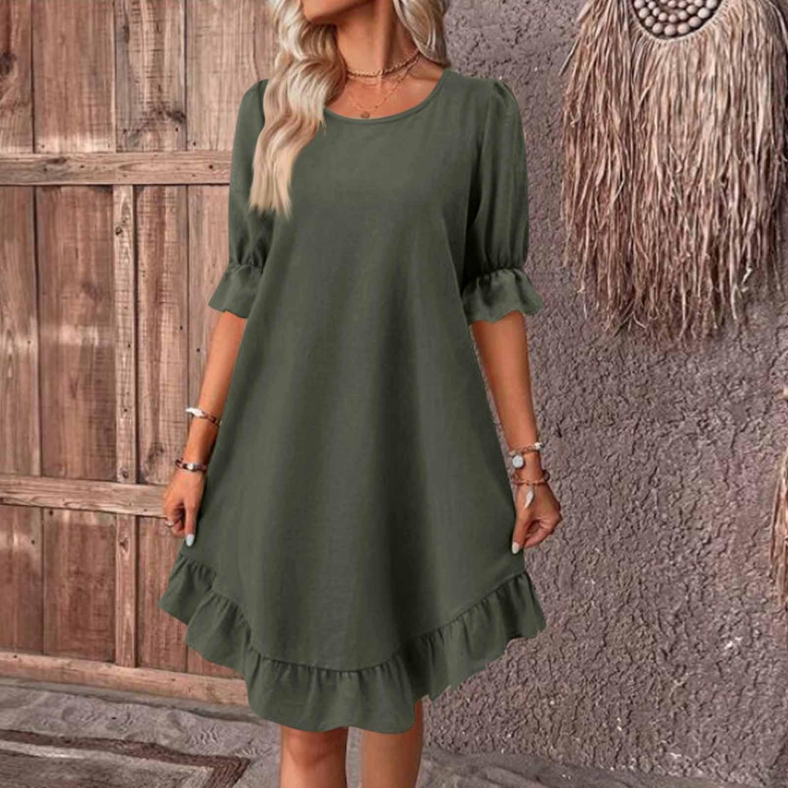 

Женское летнее повседневное платье с рукавами миди, однотонные пуловеры с круглым вырезом, платья XXL