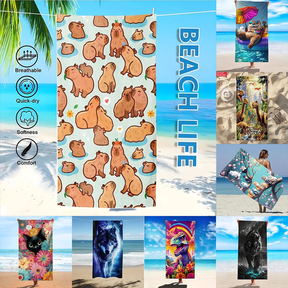 1pc Multiple Cute Animal Print Quick-Dry Beach Towels, Soft Breathable Summer Beach Essential