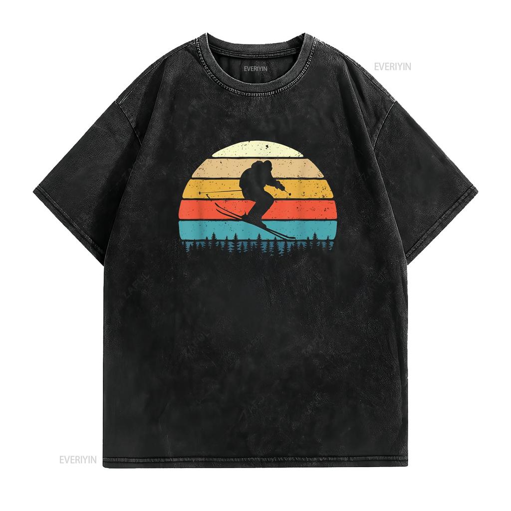 Retro Skier Skiing Winter Sports Ski Lover T Shirt vintage Washed designer clothes Stretched streetwear graphic Unisex